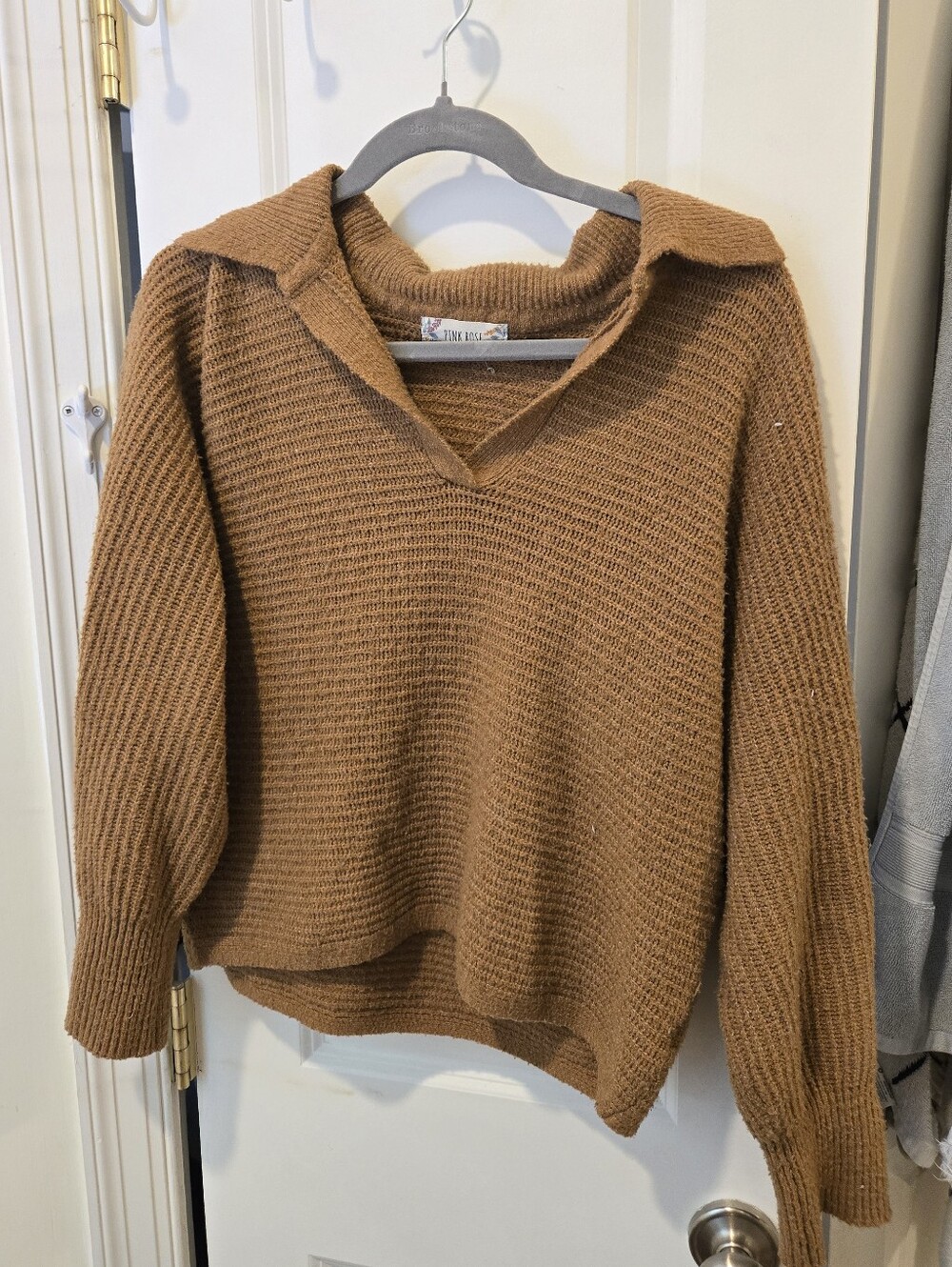 Cozy Knit Brown Collared Crop Sweater